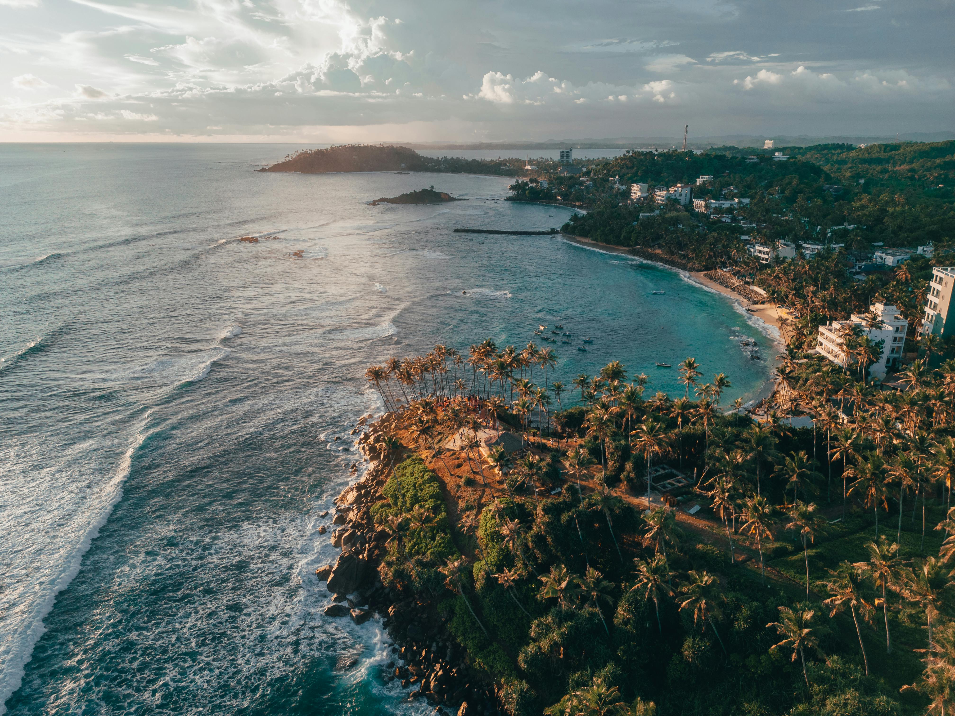 Drone view of Mirissa beach and coastline